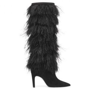 Black Fringe Knee-High Western Cowboy Women's Boots